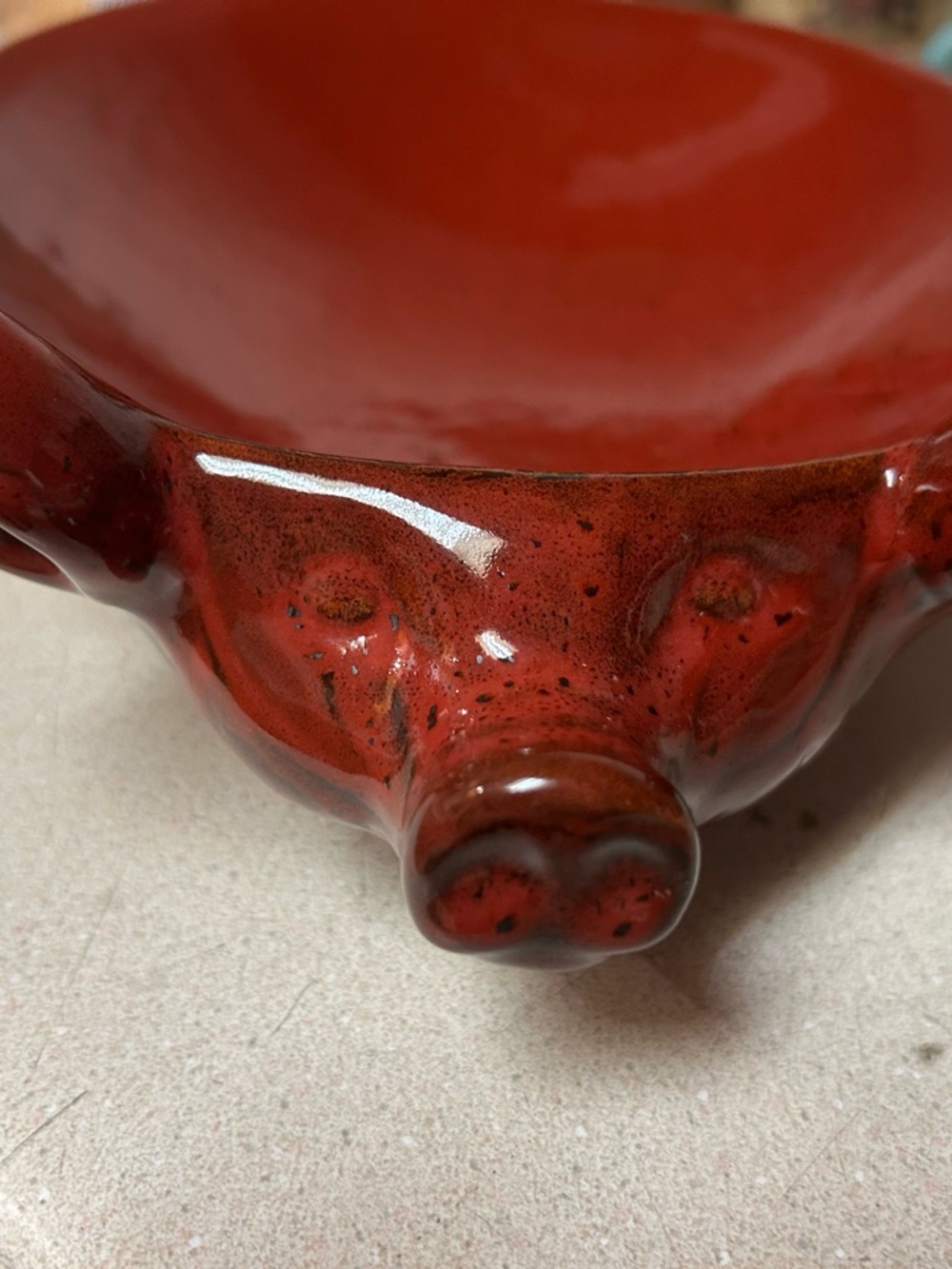 Glazed Red Ceramic Pig Trinket Bowl - Decorative Accent